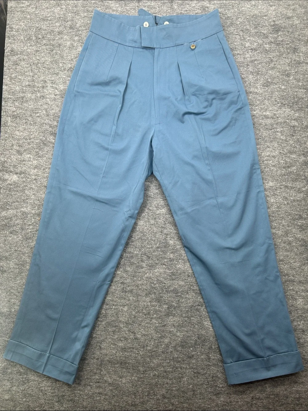 On The Sunny Side Eco Cotton Blue High Waisted Pleated Trouser Pants 38 Waist - Picture 3 of 9